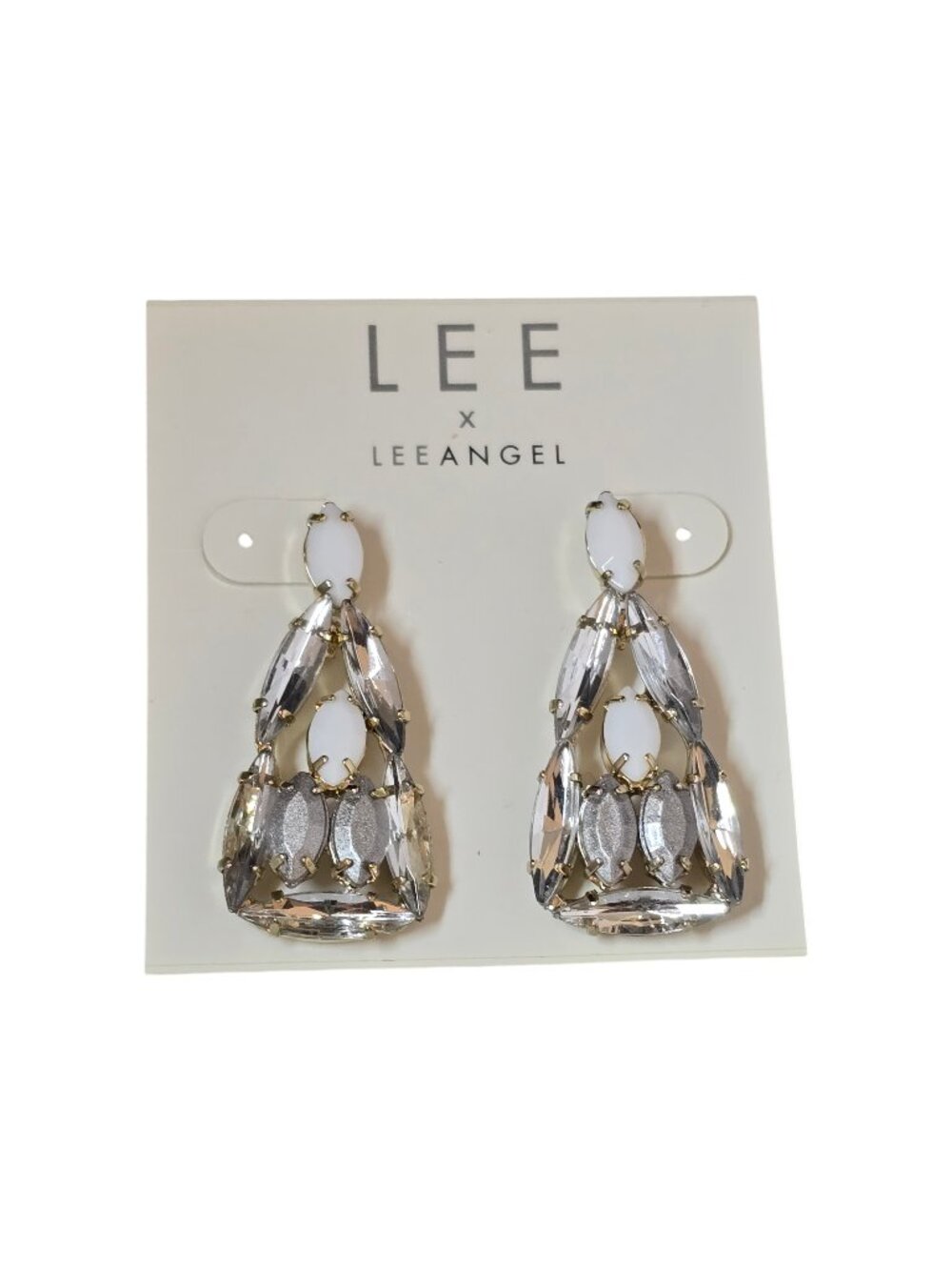LEE ANGEL Women's Gold Plated White Gray Pieced Dangle Earrings NWT